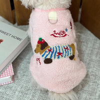 HKM-4363709 Dog Warm Embroidered Casual Traction Top in Blue, Pink, and White - Sizes S to XL