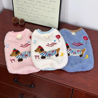 HKM-4363709 Dog Warm Embroidered Casual Traction Top in Blue, Pink, and White - Sizes S to XL