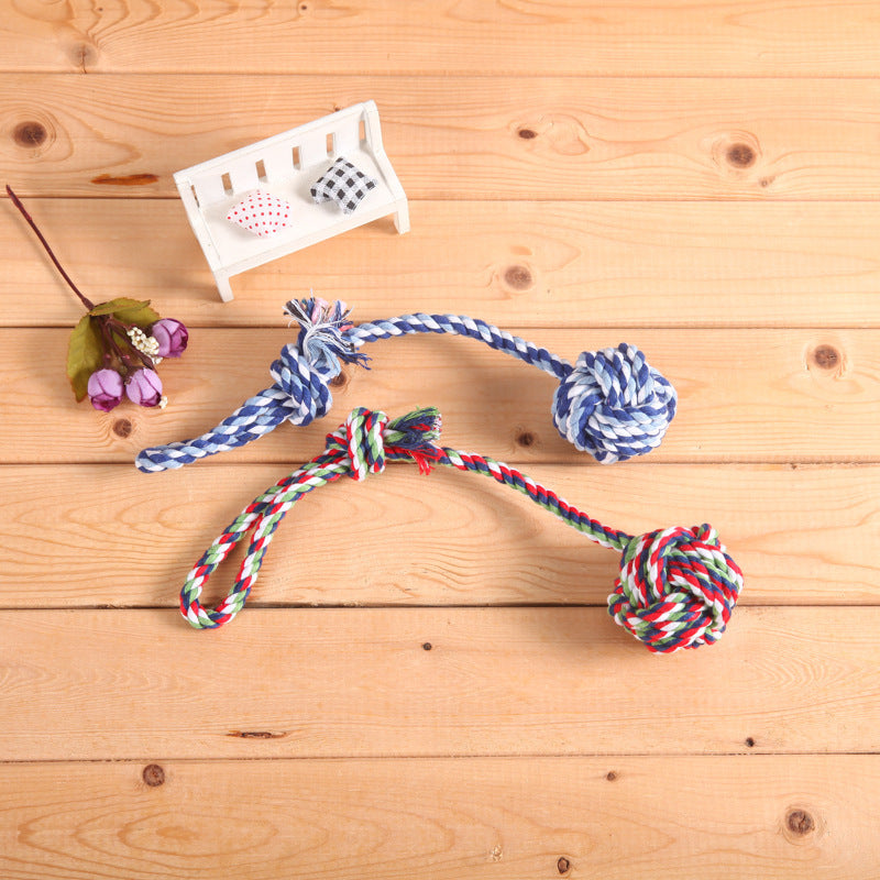 HKM-436435 Cotton String Pet Toy Training Ball with Long Tail for Small to Medium Dogs