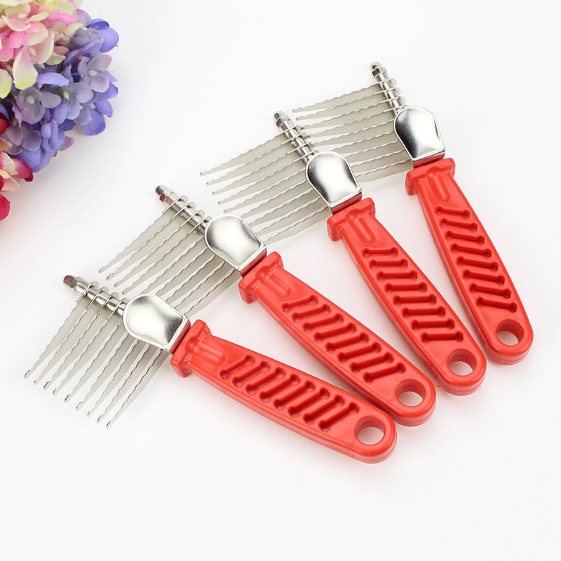 HKM-4364733 Pet Knot Comb with Red Handle for Puppies - Durable Plastic and Stainless Steel Design
