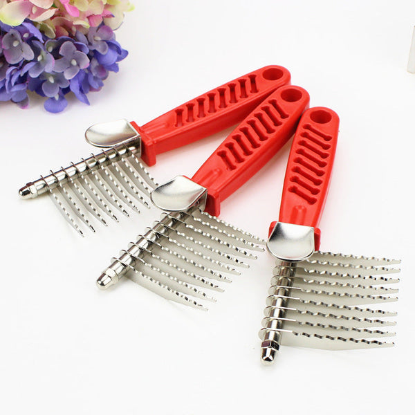 HKM-4364733 Pet Knot Comb with Red Handle for Puppies - Durable Plastic and Stainless Steel Design
