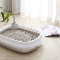 HKM-436819 Anti-Splash Cat Litter Box with Scoop - Semi-Closed Plastic Design in Pink, Blue, Gray