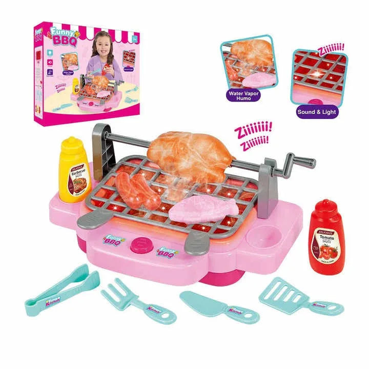 HKM-436819 Kids Kitchen Barbecue Playset with Light, Sound, Smoke & Water Spray - Simulation Toy for Ages 2-6