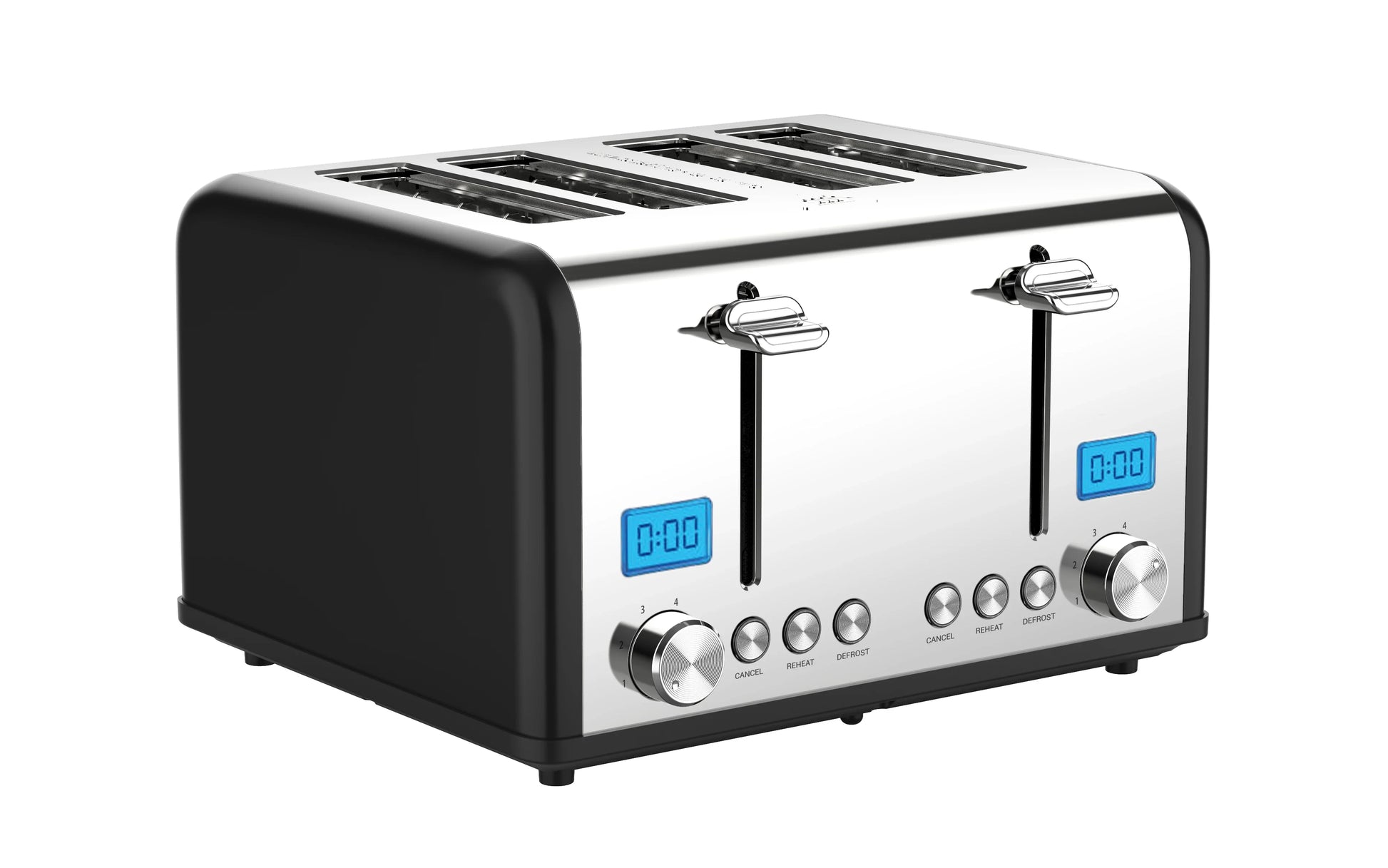 HKM-436883 Stainless Steel Electric 4-Slice Toaster with 6 Browning Settings for Smart Kitchen Use