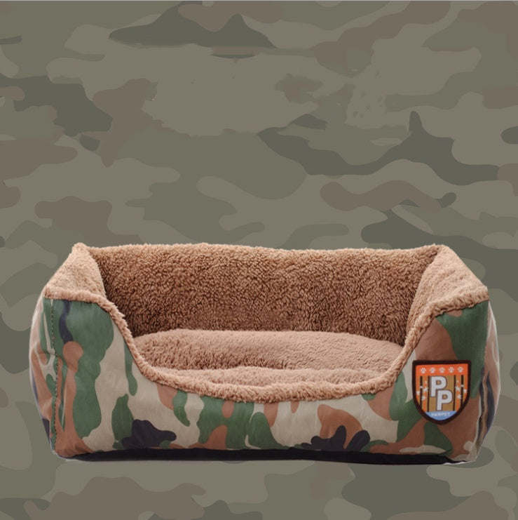 HKM-4368957 Military Style Camouflage Pet Kennel - Waterproof Oxford with 3D PPCotton Fill - Available in S, M, L Sizes