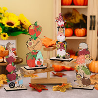 HKM-436947 Harvest Season Wooden Cartoon Hedgehog and Pumpkin Ornaments for Thanksgiving Decoration