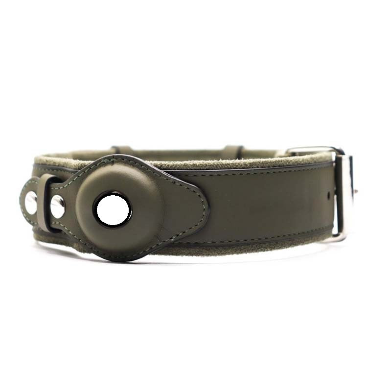 HKM-4370877 Leather Dog Collar with Location Tracker - Black, Army Green, Orange, Sizes S to L