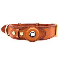 HKM-4370877 Leather Dog Collar with Location Tracker - Black, Army Green, Orange, Sizes S to L