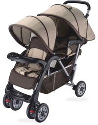 HKM-4371795 tandem twin stroller studio view in tan brown