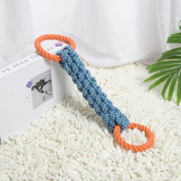 HKM-4372157 Durable Double-Ring Cotton Knot Chew Toy for Dogs - Tooth Cleaning Braided Rope Teething Toy