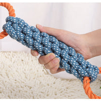 HKM-4372157 Durable Double-Ring Cotton Knot Chew Toy for Dogs - Tooth Cleaning Braided Rope Teething Toy