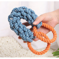 HKM-4372157 Durable Double-Ring Cotton Knot Chew Toy for Dogs - Tooth Cleaning Braided Rope Teething Toy