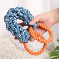 HKM-4372157 Durable Double-Ring Cotton Knot Chew Toy for Dogs - Tooth Cleaning Braided Rope Teething Toy
