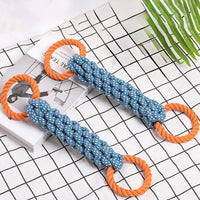 HKM-4372157 Durable Double-Ring Cotton Knot Chew Toy for Dogs - Tooth Cleaning Braided Rope Teething Toy