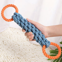 HKM-4372157 Durable Double-Ring Cotton Knot Chew Toy for Dogs - Tooth Cleaning Braided Rope Teething Toy