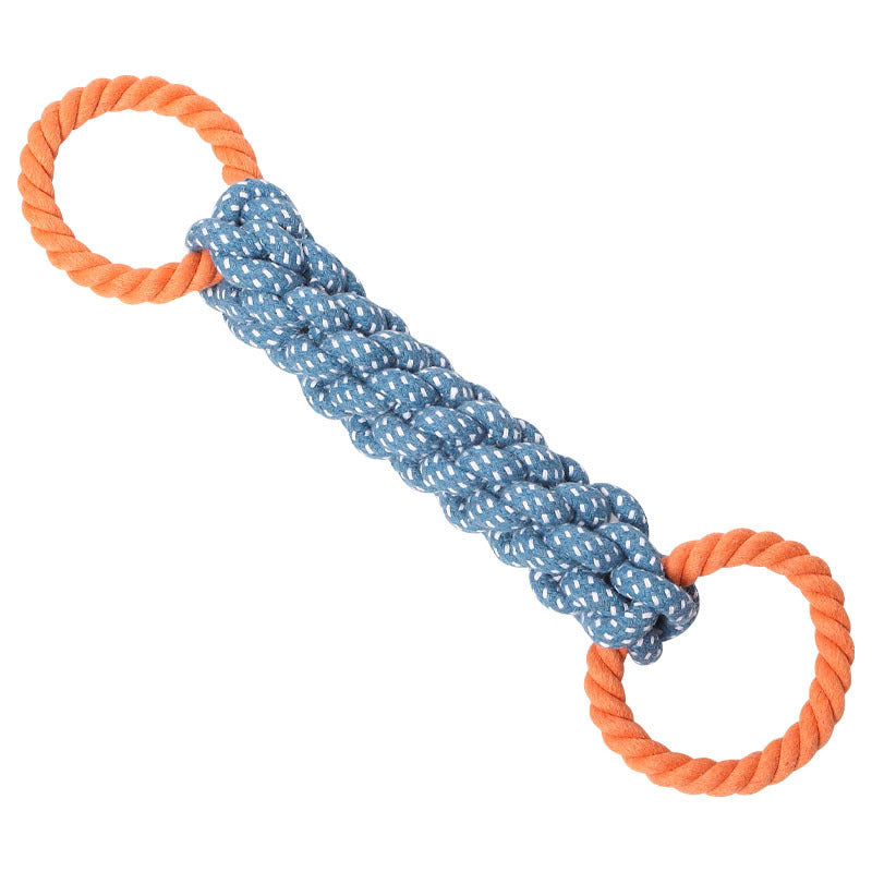 HKM-4372157 Durable Double-Ring Cotton Knot Chew Toy for Dogs - Tooth Cleaning Braided Rope Teething Toy