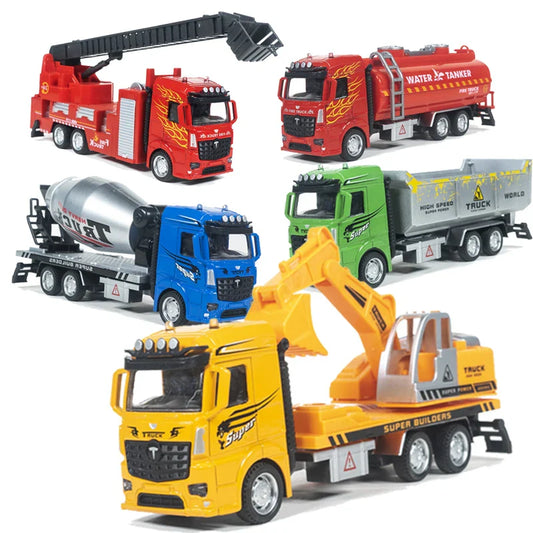HKM-437395 1:32 Scale Diecast Metal Concrete Mixer Truck Pull Back Toy - Engineering Vehicle Model for Ages 3+
