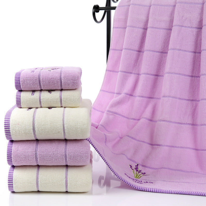 HKM-437715 Lavender Striped Cotton Bath Towel - Soft, Absorbent, and Environmentally Friendly