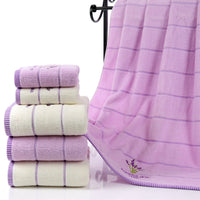 HKM-437715 Lavender Striped Cotton Bath Towel - Soft, Absorbent, and Environmentally Friendly