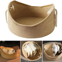 HKM-4377917 Spacious Wicker Cat Bed with Corrugated Scratching Surface - Cozy Nest for Cats