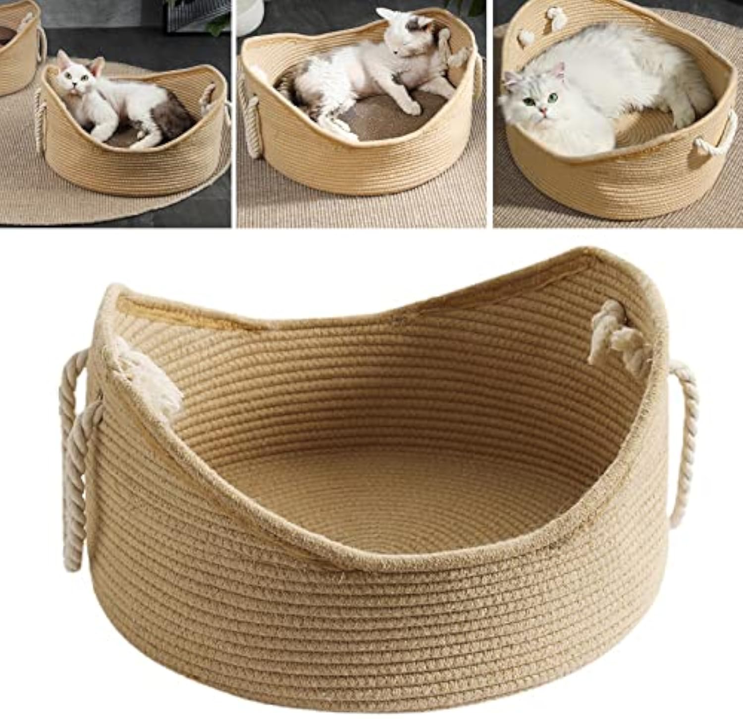 HKM-4377917 Spacious Wicker Cat Bed with Corrugated Scratching Surface - Cozy Nest for Cats