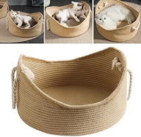 HKM-4377917 Spacious Wicker Cat Bed with Corrugated Scratching Surface - Cozy Nest for Cats