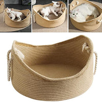 HKM-4377917 Spacious Wicker Cat Bed with Corrugated Scratching Surface - Cozy Nest for Cats