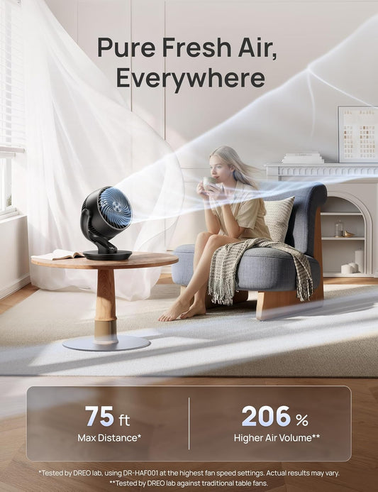 HKM-4377939 13-Inch Oscillating Table Air Circulator Fan with Remote, 120° Tilt Adjustment, 25dB Quiet Operation, 4 Speed Settings, 75ft Airflow