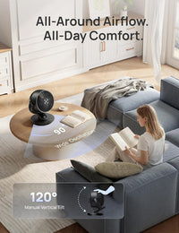 HKM-4377939 13-Inch Oscillating Table Air Circulator Fan with Remote, 120° Tilt Adjustment, 25dB Quiet Operation, 4 Speed Settings, 75ft Airflow