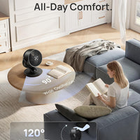 HKM-4377939 13-Inch Oscillating Table Air Circulator Fan with Remote, 120° Tilt Adjustment, 25dB Quiet Operation, 4 Speed Settings, 75ft Airflow