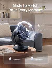 HKM-4377939 13-Inch Oscillating Table Air Circulator Fan with Remote, 120° Tilt Adjustment, 25dB Quiet Operation, 4 Speed Settings, 75ft Airflow