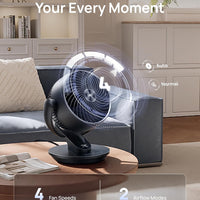 HKM-4377939 13-Inch Oscillating Table Air Circulator Fan with Remote, 120° Tilt Adjustment, 25dB Quiet Operation, 4 Speed Settings, 75ft Airflow