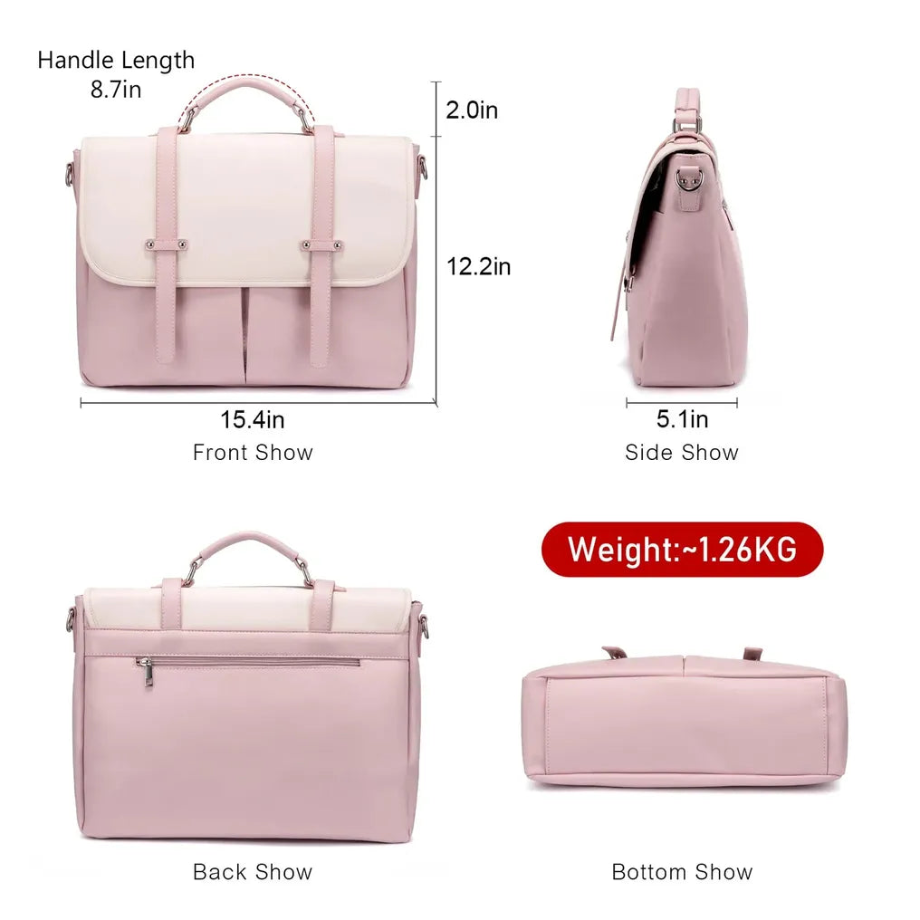 HKM-437843 15.6 Inches Multi-Pocket Leather Laptop Tote Bag for Women – Versatile Work and Shoulder Briefcase