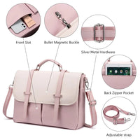 HKM-437843 15.6 Inches Multi-Pocket Leather Laptop Tote Bag for Women – Versatile Work and Shoulder Briefcase
