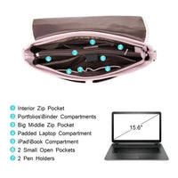 HKM-437843 15.6 Inches Multi-Pocket Leather Laptop Tote Bag for Women – Versatile Work and Shoulder Briefcase