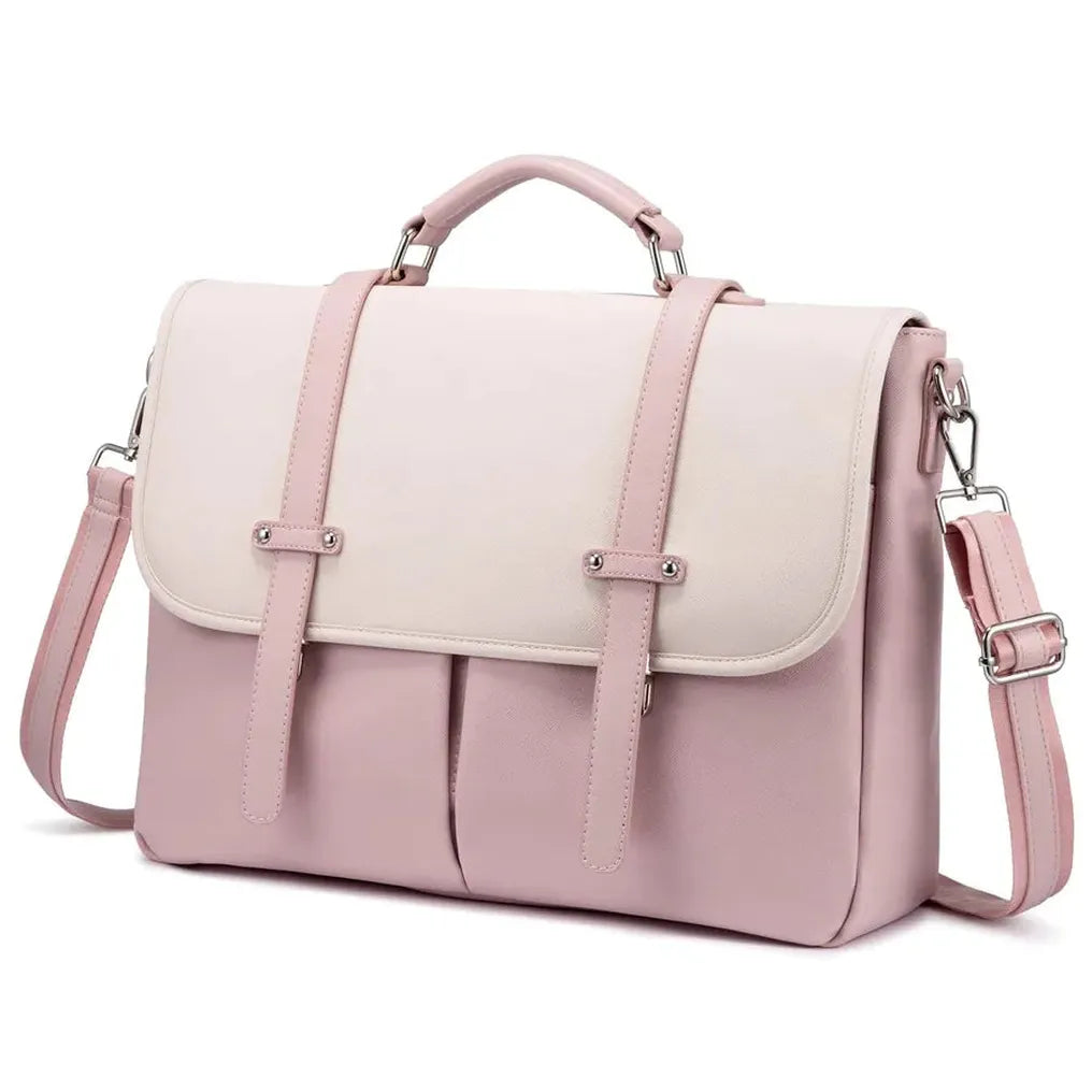 HKM-437843 15.6 Inches Multi-Pocket Leather Laptop Tote Bag for Women – Versatile Work and Shoulder Briefcase