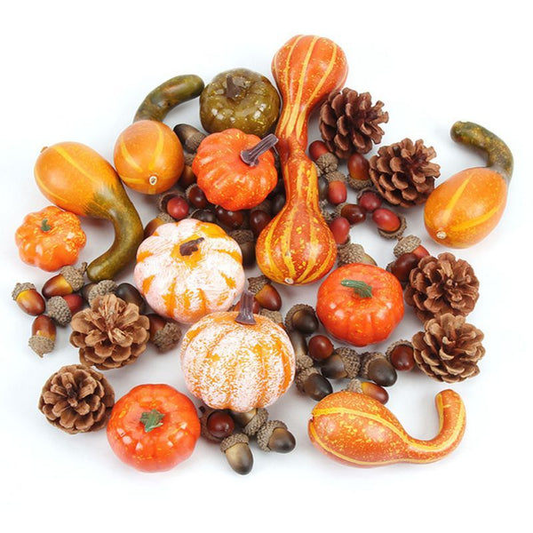 HKM-437907 Thanksgiving Decor Set with 50 Realistic Acorns, Pumpkins, Maple Leaves, and Pine Cones