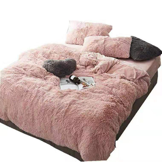 HKM-437971 Korean Cloud Mink Velvet Coral Velvet Bedding Set - 4-Piece Thick Warm Winter Comforter