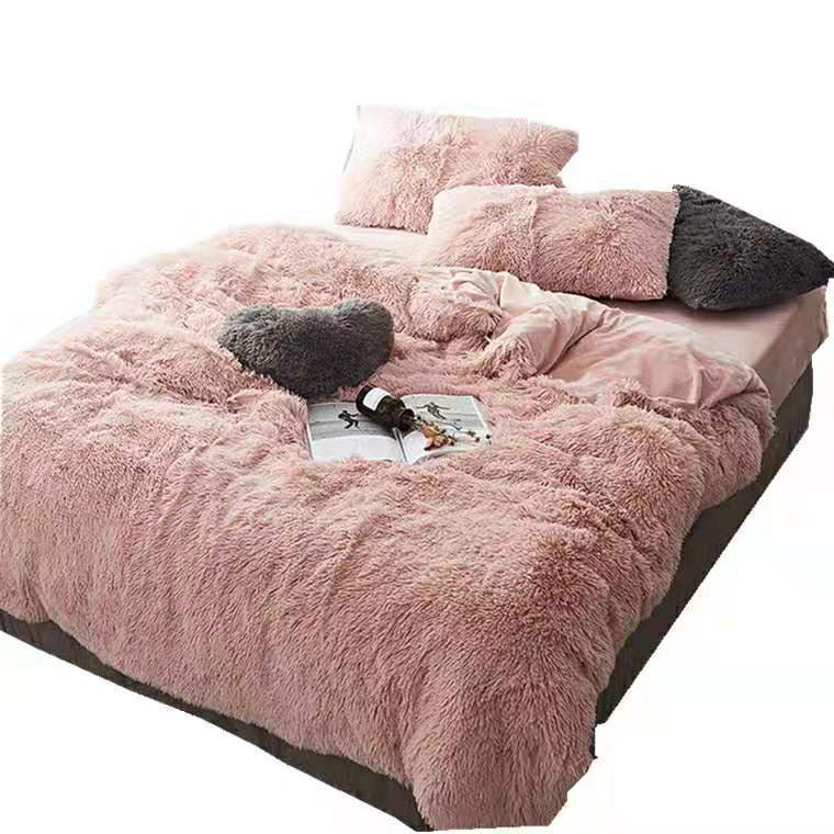 HKM-437971 Korean Cloud Mink Velvet Coral Velvet Bedding Set - 4-Piece Thick Warm Winter Comforter