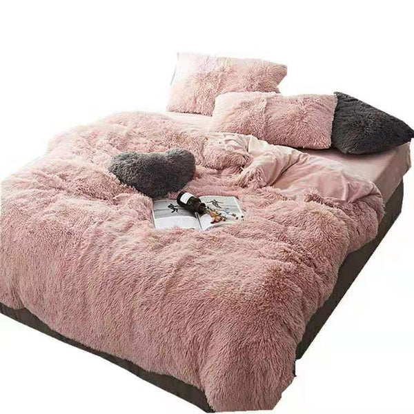 HKM-437971 Korean Cloud Mink Velvet Coral Velvet Bedding Set - 4-Piece Thick Warm Winter Comforter