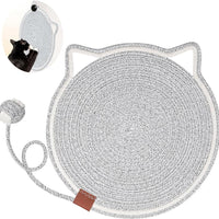HKM-437971 Natural Cotton Rope Cat Scratcher Mat with Hanging Toy for Indoor Cats – Versatile Floor and Wall Protector