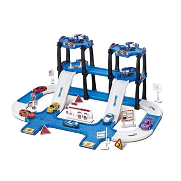 HKM-438099 64-Piece Parking Lot Playset with 6 Mini Cars for Kids Aged 2-7