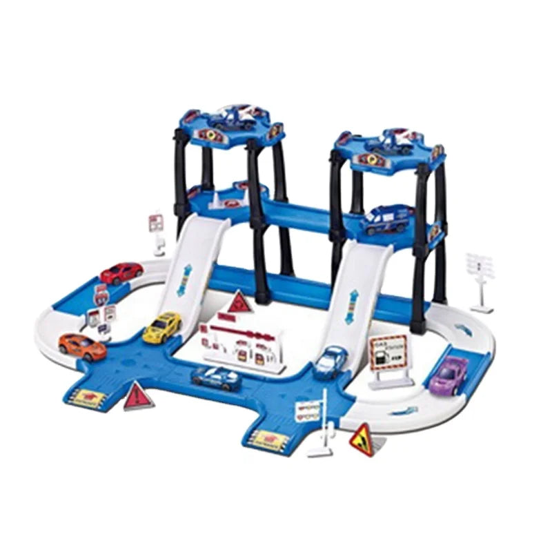 HKM-438099 64-Piece Parking Lot Playset with 6 Mini Cars for Kids Aged 2-7