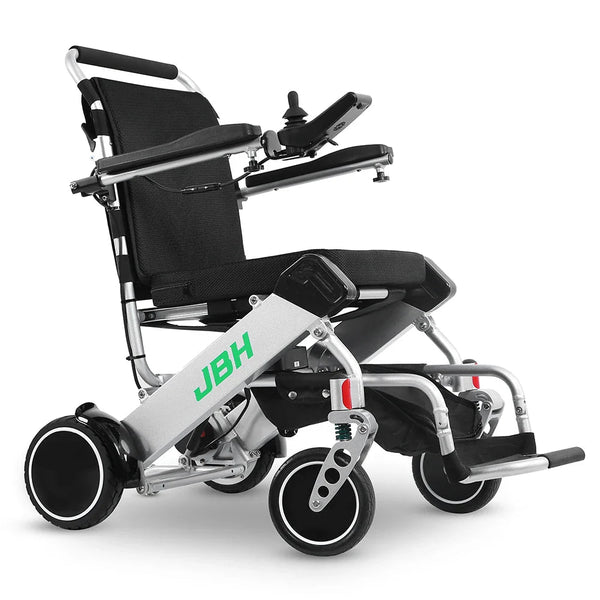 HKM-0848339 Light Folding Electric Wheelchair Dual 180W Motors 24V Dual Battery 12.4 Mile Range 265 lb Capacity Aluminum
