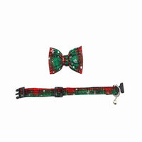 HKM-4382397 Soft Velvet Adjustable Dog and Cat Collar with Bowknot & Bell, Christmas Snowflake Design, Multiple Sizes Available