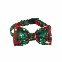 HKM-4382397 Soft Velvet Adjustable Dog and Cat Collar with Bowknot & Bell, Christmas Snowflake Design, Multiple Sizes Available