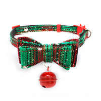 HKM-4382397 Soft Velvet Adjustable Dog and Cat Collar with Bowknot & Bell, Christmas Snowflake Design, Multiple Sizes Available