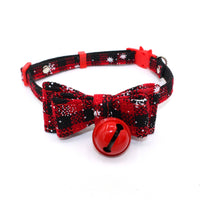 HKM-4382397 Soft Velvet Adjustable Dog and Cat Collar with Bowknot & Bell, Christmas Snowflake Design, Multiple Sizes Available