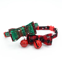 HKM-4382397 Soft Velvet Adjustable Dog and Cat Collar with Bowknot & Bell, Christmas Snowflake Design, Multiple Sizes Available