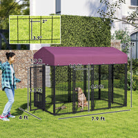 HKM-4384061 Spacious Outdoor Dog Kennel with Adjustable Feeding Bowls and Waterproof Cover, 7.9' x 4' x 6'